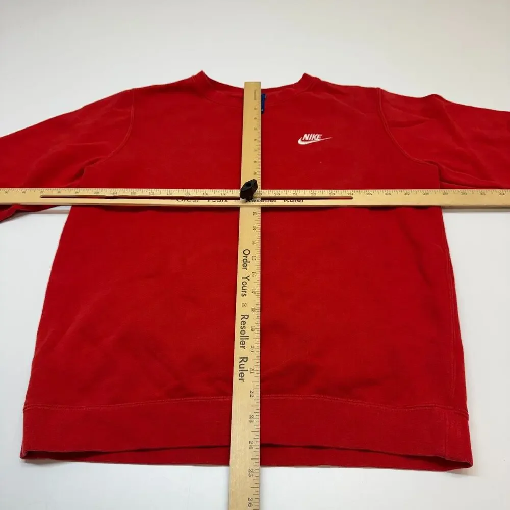 Nike Sweatshirt Mens Small Red Club Fleece Crewneck Pullover Swoosh Retro